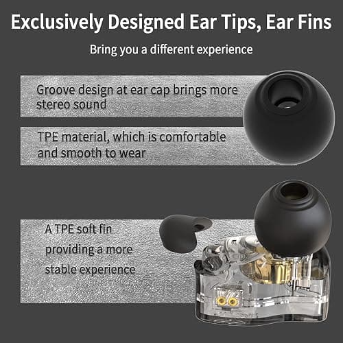 Yinyoo CCZ Melody 10mm Dual Magnetic Circuit In-Ear IEM Headphone, Earfins Design HiFi Deep Bass Earphone with 2PIN Detachable Cable for Audiophile(Black mic) thumbnail 2