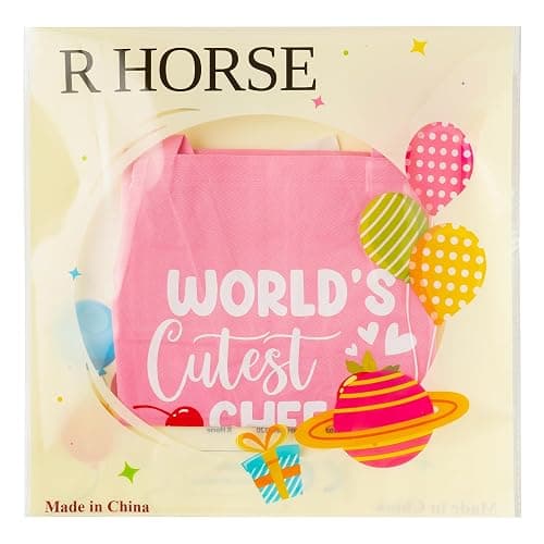R HORSE Kid Apron and Chef Hat Set 2Pcs Adjustable Pink Children Kitchen Apron, Waterproof Dress up Role Play Chef Toy Funny Cooking Baking Painting and Training Kits for Kids Birthday Party Gift thumbnail 7