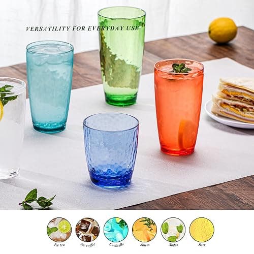 MIYOPESI 26oz Blue Acrylic Glasses Drinkware (Set of 6), Hammered Design Shatter-Proof Plastic Cups, Reusable Plastic Large Drinking Tumblers, Stackable, BPA-Free, Dishwasher-Safe thumbnail 5