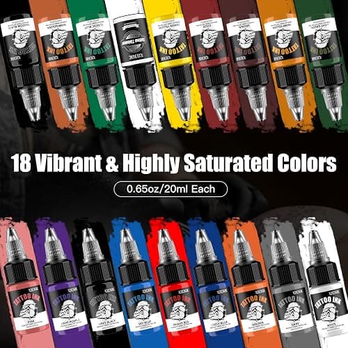 UINK 18 Colors Tattoo Ink Set - (0.65oz/20ml) Vibrant Body Art Pigment Kit | 18 Vibrant Colors, Smooth Ink Flow, Fast Coloring, Premium Formula, For Lining & Shading thumbnail 3