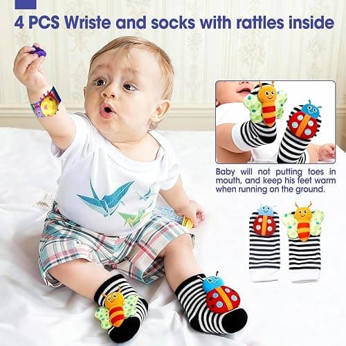 AZEN 16 Pack Baby Rattles Teething Toys 3-6 Months, Baby Toys 0-6 Months, Newborn Infant Toys 6-12 Months, Essentials Must Haves Wrist Socks Toddler Stocking Stuffers Christmas Gifts thumbnail 4