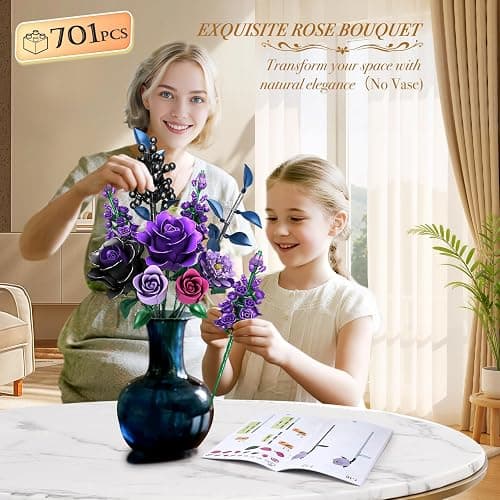 MITIZBLOX Kit de Construcción de Ramo de Flores, Colección Botánica de Rosas Artificiales, Decoración del Hogar y Regalos para San Valentín/Día de la Madre, Juguete para Niñas Mujeres Adultos Niños 6+ thumbnail 2