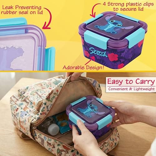 Disney Stitch Salad Container Bento Box for Kids, 70 Oz Portable Lunch Box, Leak Proof, BPA Free Multi Compartment Salad Bowl with Dressing Pot, Food Storage, Gifts For Girls (Multi Stitch) thumbnail 4
