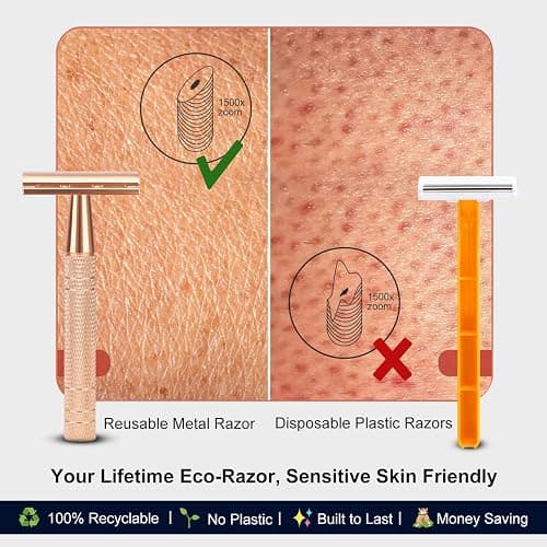 Matte Rose Gold Safety Razor, Single Blade Razors for Women, Reusable Metal Razor, with 10 Stainless Steel Double Edge Blades, Eco-friendly, Smooth & Close Shave, Plastic Free thumbnail 3