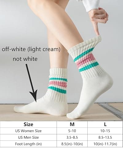 DarkCom Striped Crew Socks 5 Pairs Seamless Toe for Men and Women, Color of Light Cream, Casual Comfort thumbnail 4