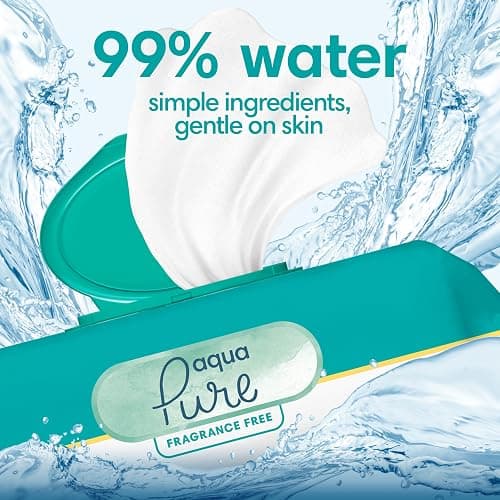 Pampers Baby Wipes Aqua Pure, 99% water-based wipes, Hypoallergenic and Unscented Baby Wipes, 672 Wipes Total (12 Flip-Top Packs) - 56 Count (Pack of 12) thumbnail 2