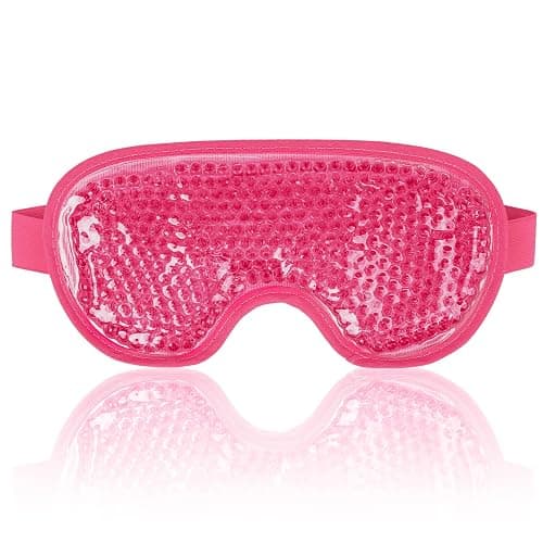 NEWGO Cooling Gel Cold Eye Mask for Puffy Eyes, Reusable Ice Pack with Soft Plush Backing for Dark Circles, Migraine, Stress Relief - Rosered - Image 1