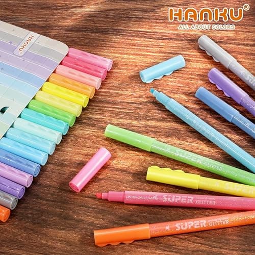 HANKU Glitter Highlighter Markers, 16-Count, Chisel Tip Glitter Highlighters Assorted Colors, Sparkly Markers for Adult Coloring Journaling Art Supplies thumbnail 6