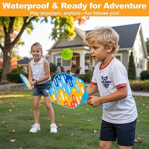 Stocking Stuffers Kids Pickleball Paddles- Boys Toys for Kid Ages 4 5 6 7 8 Year Old Boys Girls Gifts, Beginner Easy to Use Backyard Ball Games Set of 2, Lightweight and Durable Grip for Small Hands thumbnail 5