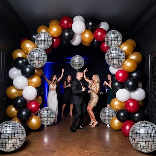 Inflatable Disco Ball Balloons Pack of 14 - 22” Silver Mylar Foil Disco Party Balloons with Star Balloons, Ribbon & Pipe for New Year's Disco Ball Decorations Party, Bachelorette, Birthday Décor thumbnail 6