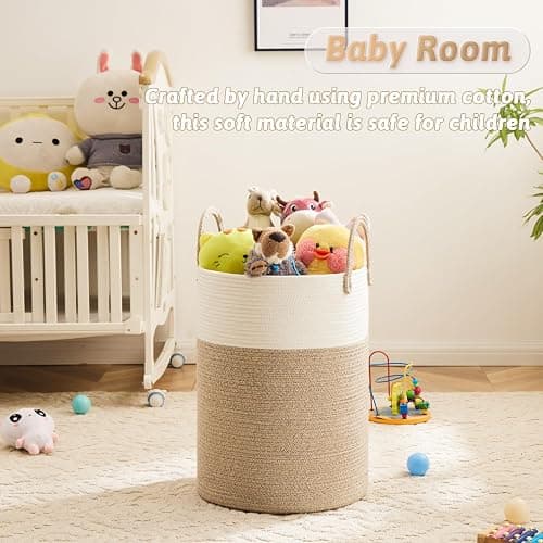 Artfeel Laundry Basket,Woven Cotton Rope Laundry Hamper,60L for Decor Storage of Dirty Clothes,Toys and Blankets in Bathroom,Baby Room and Living Room thumbnail 4