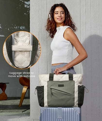 LOVEVOOK Tote Bag for Women, Puffer Bag and Work Bags with Zipper for Travel, Daily, School, Quilted Nurse Shoulder, 2pcs thumbnail 7