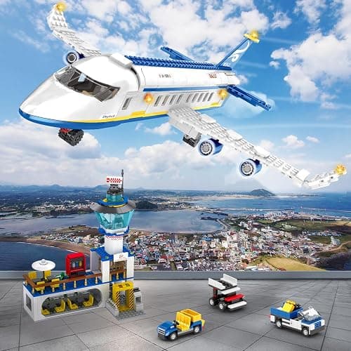 WinGift 880 Pcs City Airport Passenger Terminal Building Set, 6 IN 1 Airplane Building Blocks Toy, STEM Aircraft Bricks with Shuttle Bus,Luggage Cart,Planes Model Toys Gifts for Adults Boys Ages 6-12+ thumbnail 2