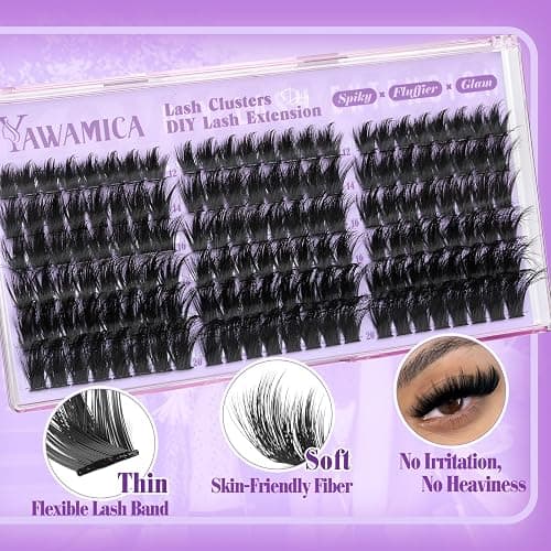 Spiky Lash Clusters Volume Eyelash Clusters Wispy Lashes Clusters Manga Cluster Eyelash Extensions 12-20mm D Curl Individual Lashes 200D Fluffy Cluster Lashes for DIY Lash Look by Yawamica thumbnail 6