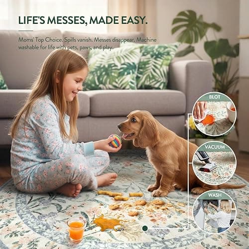 Lahome Boho Rugs for Living Room, Washable Large 8 x 10 Area Rugs for Bedroom Non Slip, Soft Ultra-Thin Distressed Floral Throw Carpet for Office Dining Room, Cream/Multi thumbnail 6