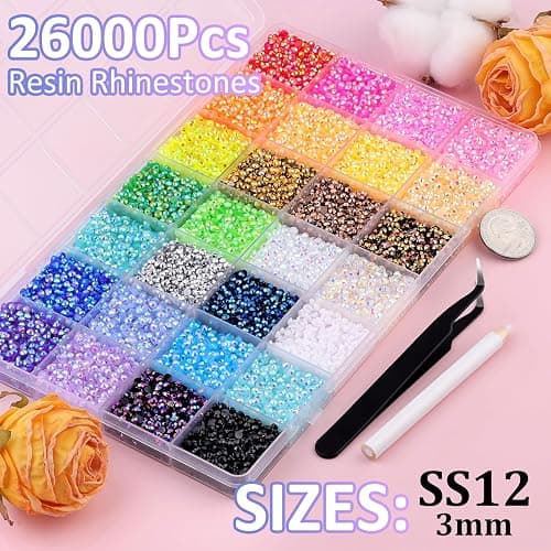 26000Pcs Resin Rhinestones with Tweezers for Crafting, Mixed-Color 3mm Bedazzling Crystal with 1Pcs 10ml B7000 Jewelry Glue for DIY Crafts Clothing Tumblers Shoes Fabric Nail Art - X-Large Pack + 1Pc Glue - Jelly Multicolored 3mm thumbnail 2