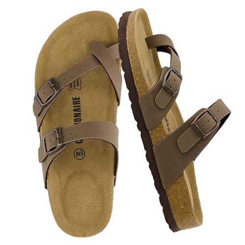 CUSHIONAIRE Luna Sandals for Women, Cork Footbed Womens Sandals for Summer Comfort with Adjustable Straps, Wide Width Available - Image 1