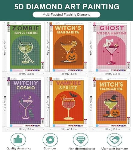 6 Pack Diamond Art Kits for Adults, Cocktail Diamond Painting Kits 12x16 in | Halloween Diamond Art Painting Kits for Adults Beginners, 5D Round Full Drill Diamond Art Dots Gem Art Kits, Home Decor Gifts thumbnail 5