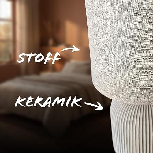 BRILONER - Tischlampe mit Stoffschirm, Kabelschalter, Keramikfuß, Lampe, Nachttischlampe, Tischleuchte, Dekolampe Flur, Bürolampe, Leselampe, Wohnzimmer, Schlafzimmer, 15x28 cm (DxH), Grau thumbnail 5