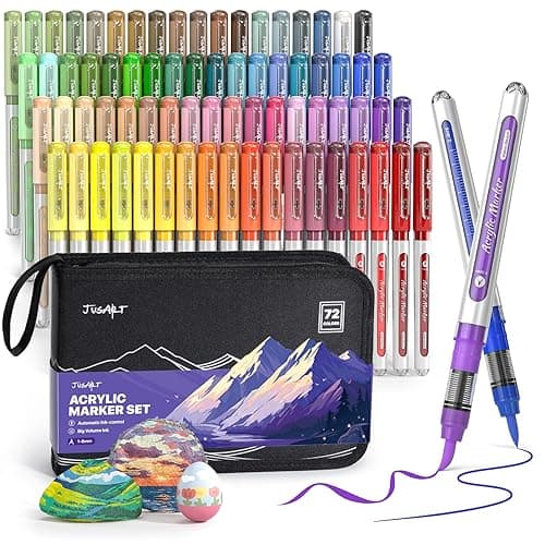 JusArt 72 Colors Acrylic Paint Markers Brush Tip, Automatic Ink Control | Water-Based Paint Pens with Canvas Bag, Waterproof Markers DIY Art & Crafts -Fabric, Rock, Wood, Glass, School Classroom Use - Image 1