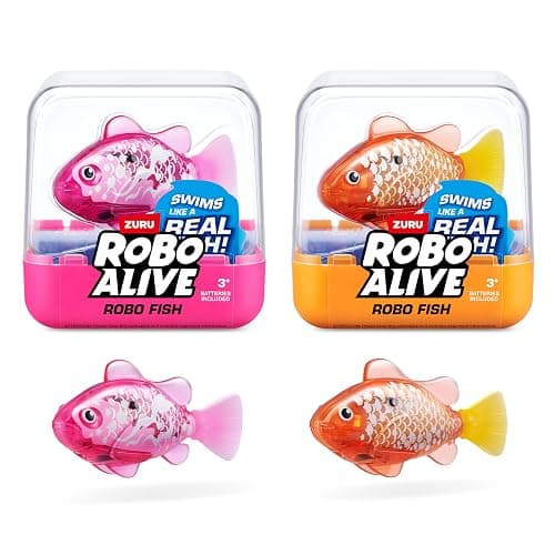 Robo Alive Robo Fish Robotic Swimming Fish (Pink + Golden) by ZURU Water Activated, Changes Color, Comes with Batteries, Amazon Exclusive (2 Pack) Series 3 - Image 1