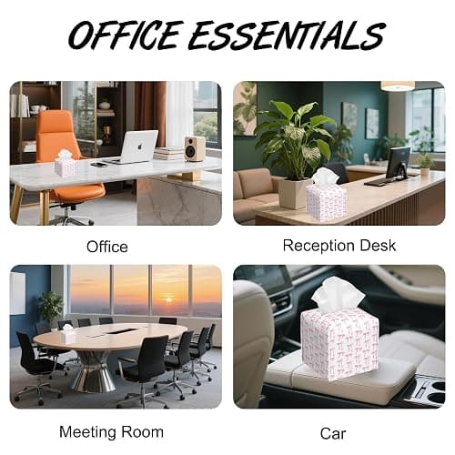 Pink Ribbon Bow Tissue Box Cover,PU Leather Tissue Box Holder Square,Modern Home Decoration for Bathroom Living Room Kitchen Office Car,5.2"×5.2"×5.2" thumbnail 6