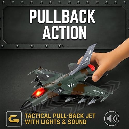 Diecast Fighter Jet Toy Military Falcon Replica Model - 1:400 Scale Airplane Pullback Metal Alloy Aircraft Vehicle with Flashing Lights and Sound thumbnail 6
