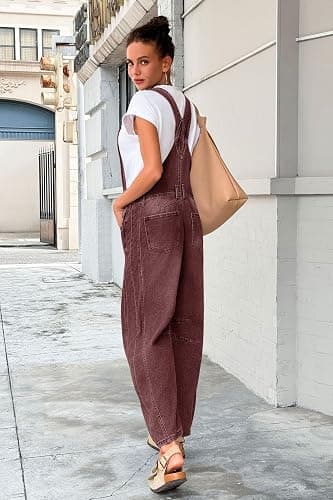 PLNOTME Womens Denim Bib Overalls Barrel Leg Adjustable Strap Jean Jumpsuit | 90s Outfits,Baggy Jumpers,Loose Overalls with Pockets thumbnail 6