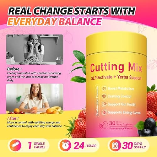 Yooloks Cutting Drink Mix – GLP-1 Drink Mix with 5-HTP, Yerba Mate & Magnesium, FOS | Supports Satiety Signaling, Energy & Gut Health | Strawberry Açaí Flavor – 30 Servings thumbnail 7