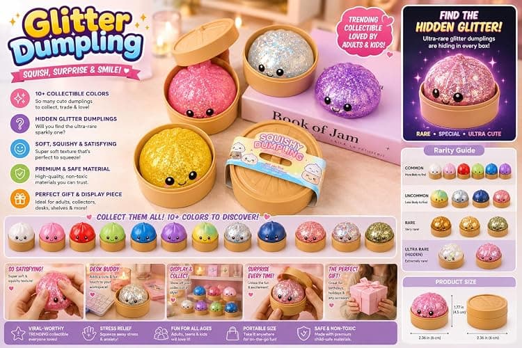 Glitter Squishy Dumpling Set with Bamboo Steamer Box, Multiple Random Colors for Adults Collection，Full Set Glitter Squishy Dumpling Collectible Pack with Steamer Box thumbnail 3