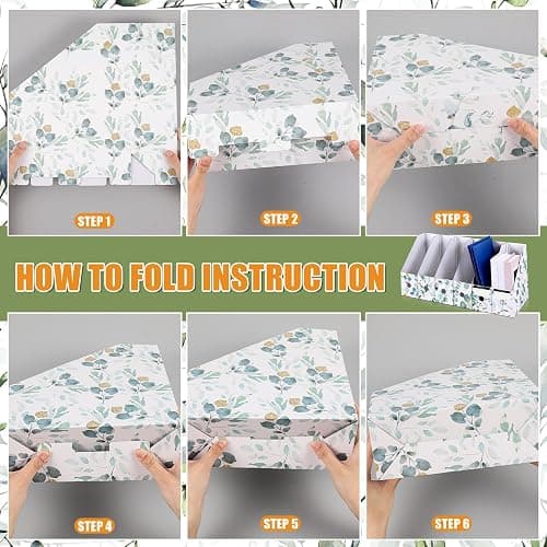 PerKoop 6 Pcs Decorative Magazine File Holders Foldable, Eucalyptus Leaves | Eucalyptus Leaves Pattern Design, Rack Desk Organizer Documents, with Printable Labels, for School Office Home Organization thumbnail 5