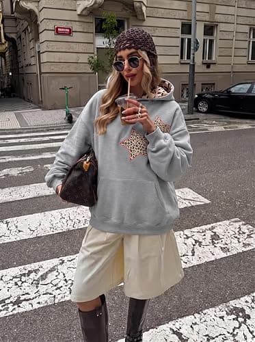 peassa Womens Oversized Hoodies Y2k Cheetah Graphic Hoodies | Teen Girl,Preppy,Cute,Aesthetics Streetwear,Pullover Sweatshirts,Long Sleeve,Kangaroo Pocket thumbnail 2