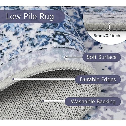 jxgzyy Washable Area Rug 5x7, Non Slip Carpet, Blue Tidal Style | 0.2" Low Pile Soft Carpet Kids and Pets Friendly, Stain-Resistance Home Decor for Bedroom Dining Kitchen Living Room thumbnail 3
