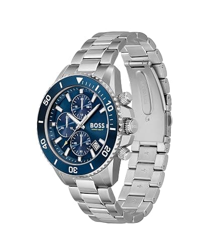 BOSS Men's 45mm Chronograph Quartz Watch Admiral Collection with Stainless Steel, Silicone or Ocean Plastic Textile Strap, Date Fuction and 3 Sub-Dials thumbnail 2