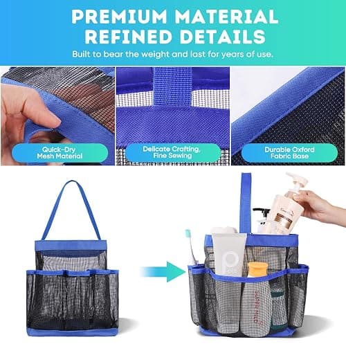 EUDELE Mesh Shower Caddy Portable for College Dorm Room Essentials,Shower Caddy Dorm with 9-Pocket Large Capacity for Beach,Swimming,Gym,Travel essentials, Blue thumbnail 4