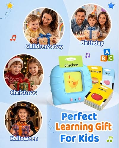 Aullsaty Talking Flash Cards for Toddlers 1-3, Upgraded 248 Sight Words Montessori Speech Therapy Toy, Autism Sensory Educational Learning Toys, Birthday Gift for Boys Girls (Blue) thumbnail 7