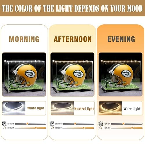 Full Size Football Helmet Display Case with 3-Modes LED Lights & Turf Base – Acrylic Showcase with Mirror Back, Gold Risers, UV Protection – Perfect for Sports Memorabilia & Collectibles thumbnail 4