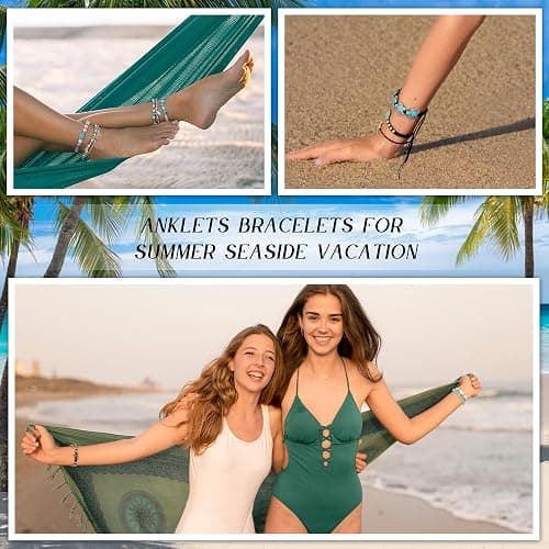 FASACCO 10 PCS Turtle Ankle Bracelets for Women Waterproof Handmade Starfish Sea Turtle Bracelet Adjustable Boho Summer Beach Bracelets for Women Men Bahamas Souvenirs thumbnail 3