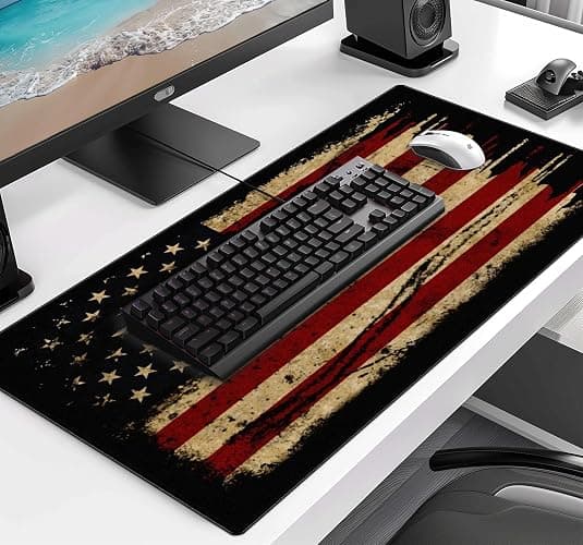 US Flag Anti Slip Waterproof Mouse Mat, Laptop and Home Office Desk Mat | The Stitched Edge Mouse Pad Is Made Of Fiber Woven Material And Environmentally Friendly Odorless Natural Anti Slip Rubber thumbnail 2
