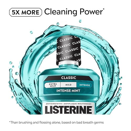 Listerine Cool Mint Intense Antiseptic Mouthwash, Daily Oral Rinse Kills 99.9% of Germs that Cause Bad Breath, Plaque and Gingivitis. For a Fresh, Clean Mouth, Intense Mint Flavor, 1.5 L thumbnail 3