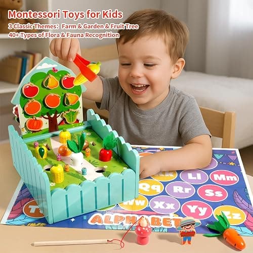 INIFEIDALA Montessori Farm Learning Game for Toddlers 3-5 | Wooden Activity Board,Challenge Cards,Fine Motor Skills,Sorting & Letter Matching,Screen-Free Educational Toy thumbnail 2