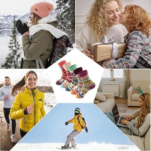 LKV 5 Pairs Wool Socks for Women - Cute Fuzzy Warm Colorful Crew Socks for Women Winter Christmas Stocking Stuffers Gifts thumbnail 7