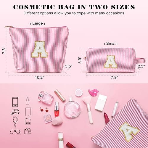 Fohufo Initial Makeup Bag Set - Cute Blue Stuff for Women, Makeup Pouch Cosmetic Bag Small Makeup Bag for Purse, Travel Essentials Toiletry Bag for Women Birthday Gifts, Blue Letter E thumbnail 5