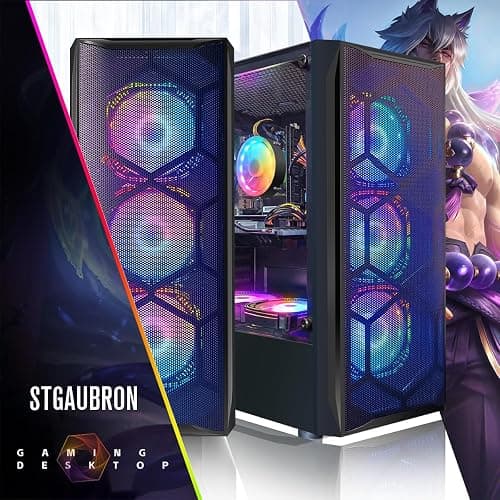 STGAubron Gaming PC Desktop Computer, Intel Core i7 up to 3.9GHz, Radeon RX 580 8G, 16G RAM, 512G SSD, WiFi 6, Bluetooth 5.2, RGB Fan x6, Windows 11 Home thumbnail 2