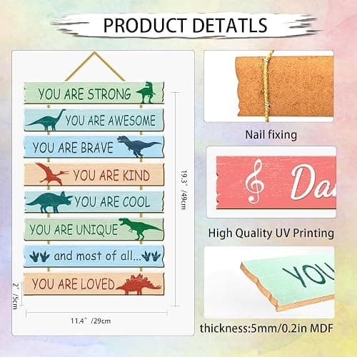 Rutiyoka Dinosaur Room Decor for Boys Bedroom Wall Dino Inspirational Art Kids Wood Decorations Little Boy Nursery Toddler Sign thumbnail 2