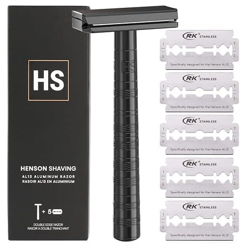 Henson Shaving Razor - Jet Black Double Edge Safety Razor with 5 Spare Blades - 30° Angled Precision With Superior Blade Rigidity- Reusable Single Blade Razors For Men and Women - Mild Aggression - Image 1