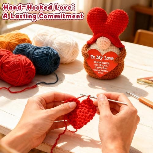 BackURyear Valentines Day Gifts for Her Him, to My Love Crochet Heart Gnome Wedding Anniversary Long Distance Gift for Boyfriend Girlfriend Wife Husband, Romantic Birthday Gift for Couple thumbnail 3