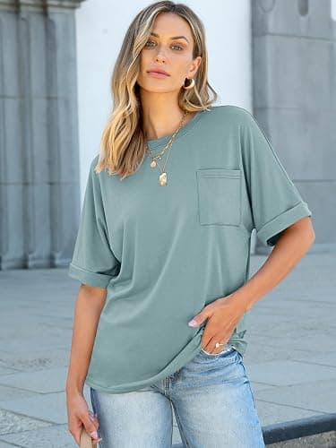 ANRABESS Womens Tops Short Sleeve Oversized T Shirts | Basic Tee with Chest Pocket，Summer Loose Fitting Tshirts，Business Casual Work Outfits，Travel Daily Wear，ALL-Seasons Clothes thumbnail 2