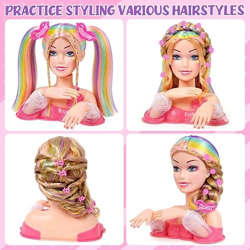 Toylink Doll Head for Hair Styling Kids Makeup Kit, 34Pcs Hair Salon Pretend Play Toys with Hairdryer Straightener Makeup Princess Accessories, Birthday Gifts for Girls 3 4 5 6 7 8 thumbnail 6