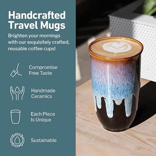 NOVA CERAMICS Coffee Tumbler – Travel Mug - On the Go Coffee Mug – Microwave & Dishwasher Safe Green Coffee Tumbler - Gifts For Women Men Him Her – 16oz – Monsoon thumbnail 3